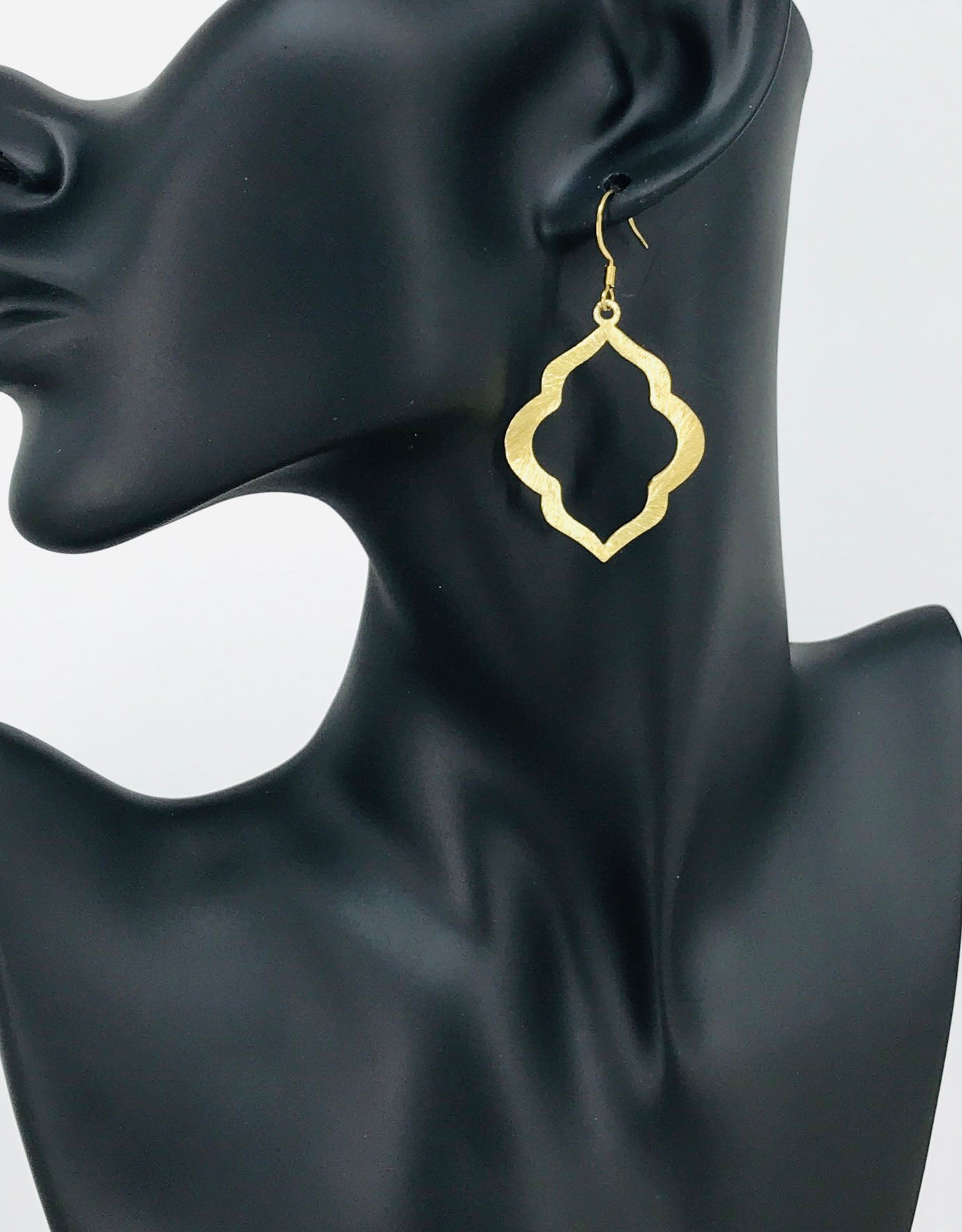 Large Brushed Gold Marquise Pendant Earrings - E19-4681