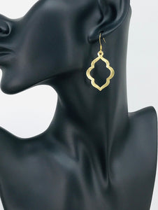 Small Brushed Gold Marquise Pendant Earrings - E19-4682