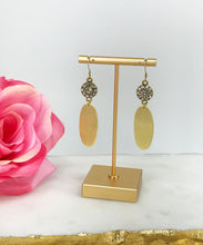 Load image into Gallery viewer, Rhinestone &amp; Brushed Gold Pendant Earrings - E19-4687