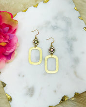 Load image into Gallery viewer, Rhinestone &amp; Brushed Gold Pendant Earrings - E19-4688