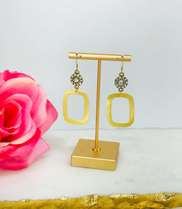 Rhinestone & Brushed Gold Pendant Earrings - E19-4688