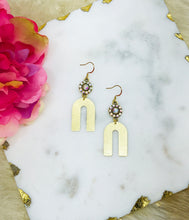 Load image into Gallery viewer, Rhinestone &amp; Brushed Gold Pendant Earrings - E19-4689