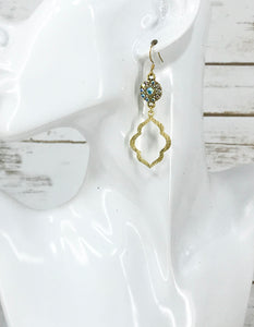 Rhinestone & Brushed Gold Pendant Earrings - E19-4692