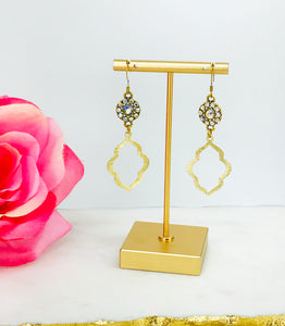 Rhinestone & Brushed Gold Pendant Earrings - E19-4692