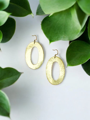 Oval Brushed Gold Pendant Earrings - E19-4693