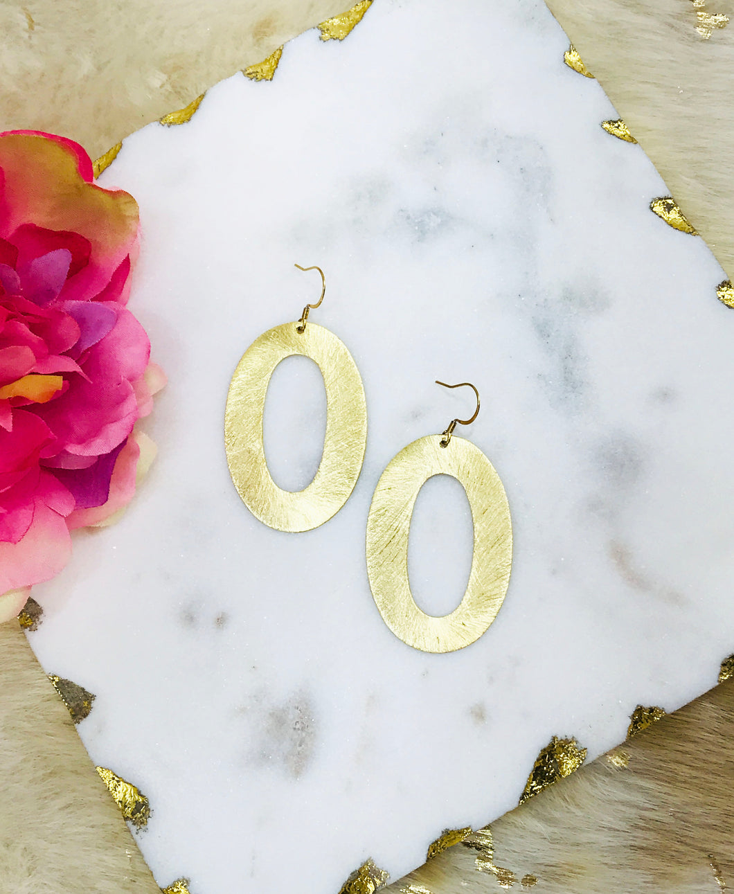 Oval Brushed Gold Pendant Earrings - E19-4693