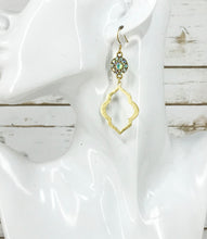 Load image into Gallery viewer, Rhinestone &amp; Brushed Gold Pendant Earrings - E19-4696