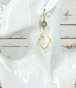 Rhinestone & Brushed Gold Pendant Earrings - E19-4696