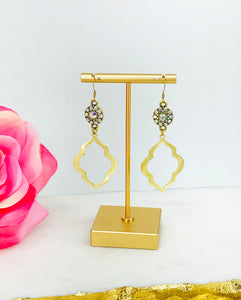 Rhinestone & Brushed Gold Pendant Earrings - E19-4696