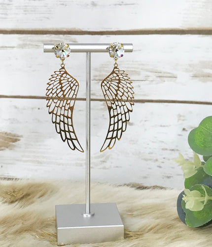 Crystal & Angel Wing Pendant Earrings - E19-4701