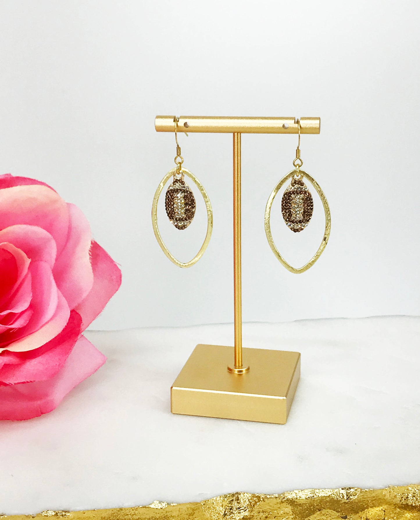 Brushed Gold & Rhinestone Pendant Earrings - E19-4716