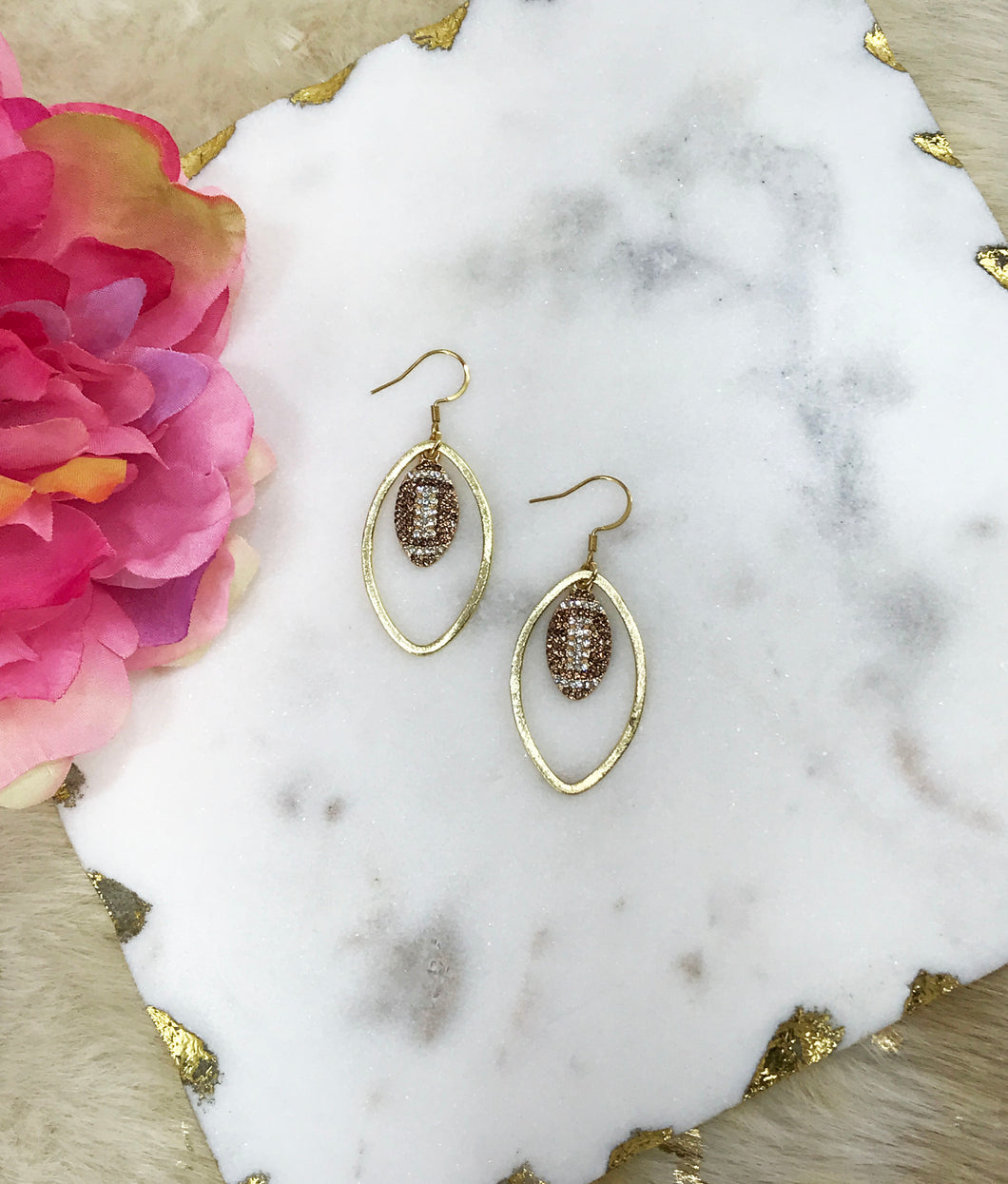 Brushed Gold & Rhinestone Pendant Earrings - E19-4716