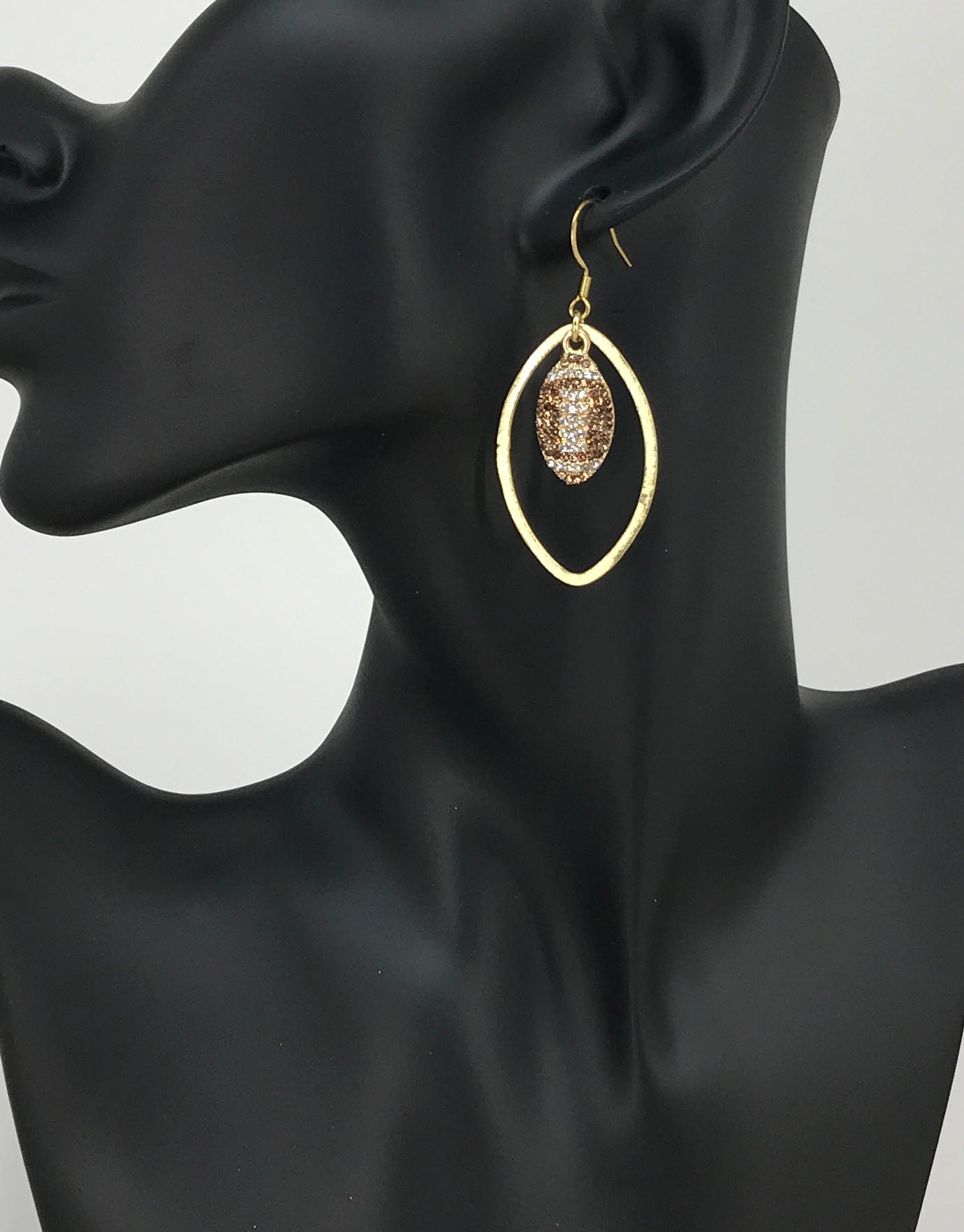 Brushed Gold & Rhinestone Pendant Earrings - E19-4716