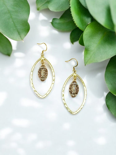 Hammered Gold & Rhinestone Pendant Earrings - E19-4718