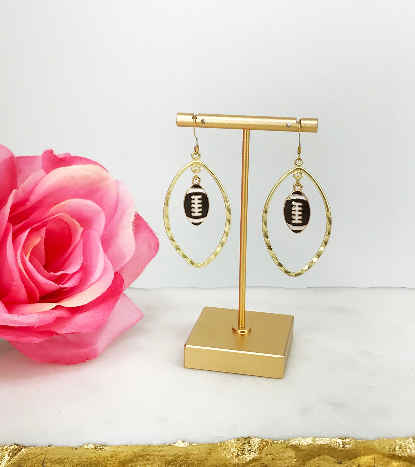 Hammered Gold & Football Pendant Earrings - E19-4719