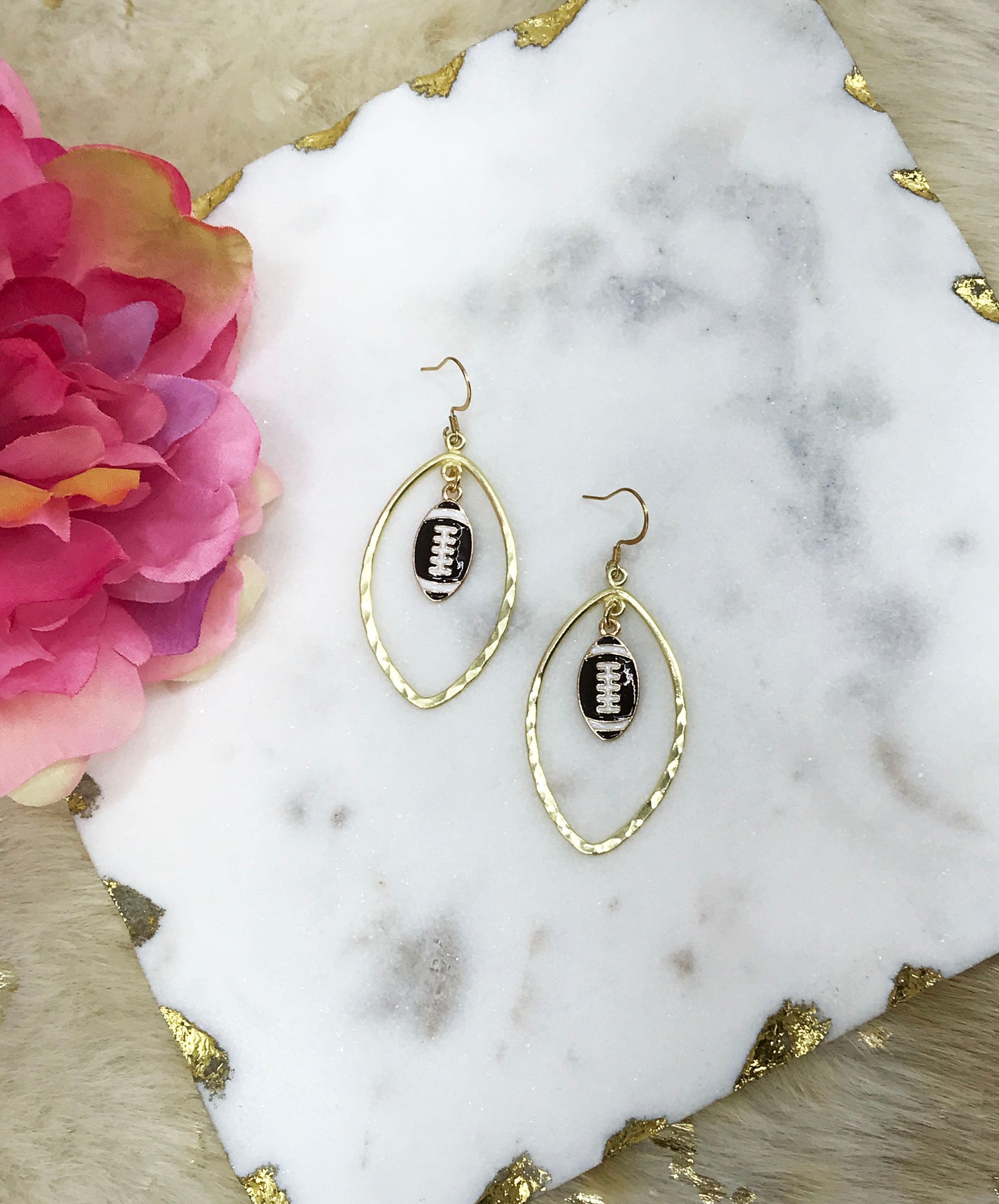 Hammered Gold & Football Pendant Earrings - E19-4719