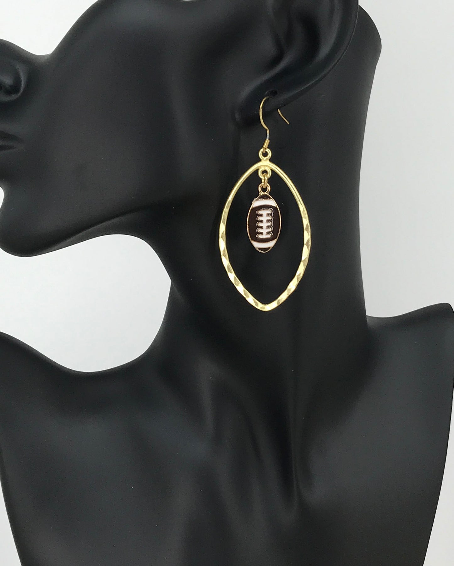 Hammered Gold & Football Pendant Earrings - E19-4719