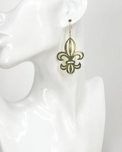 Brushed Gold Fleur De Lis Pendant Earrings - E19-4738