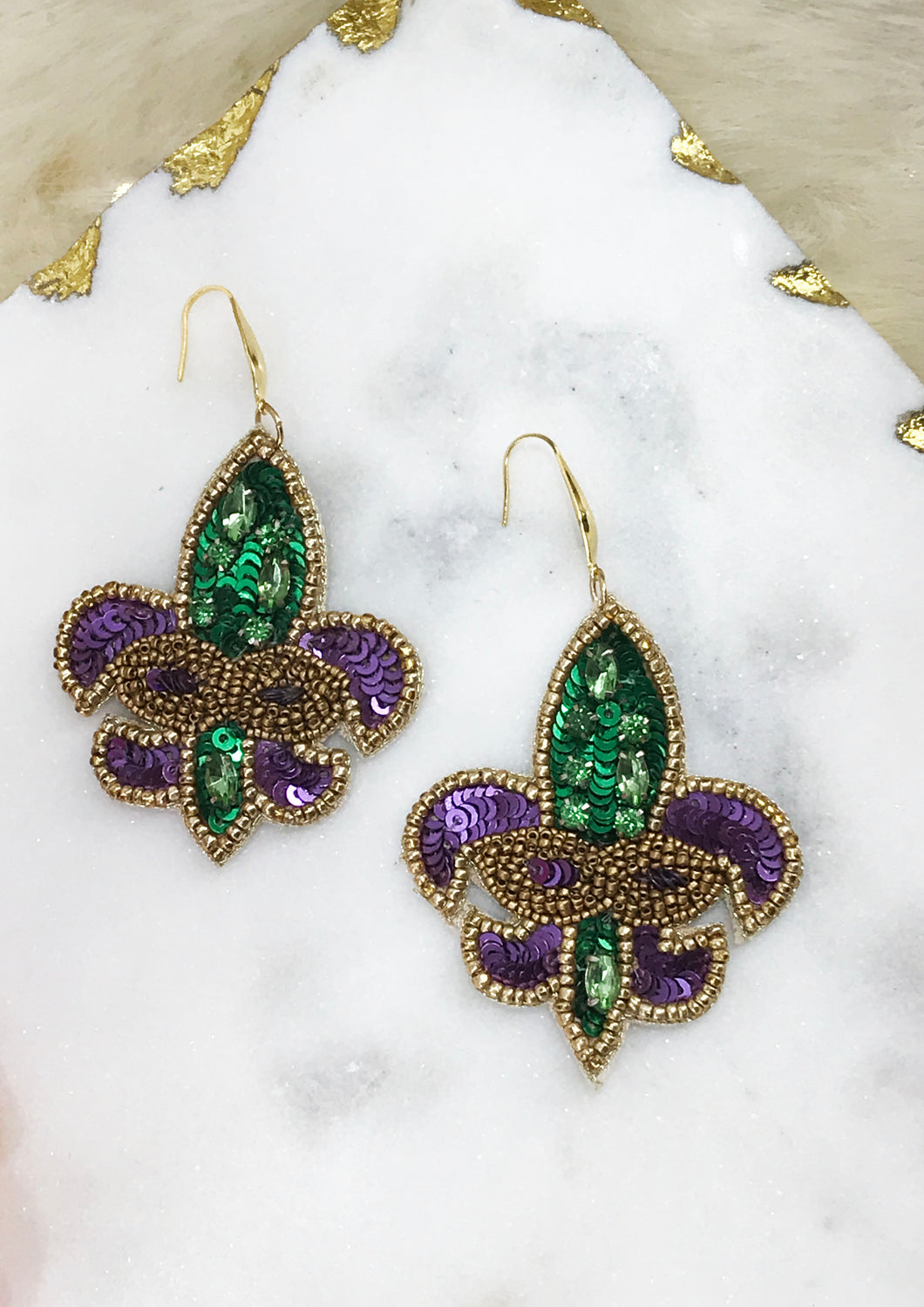 Mardi Gras Themed Fleur De Lis Earrings - E19-4741