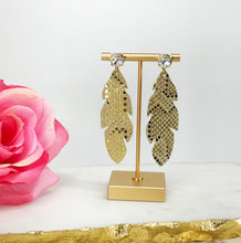 Load image into Gallery viewer, Genuine Crystal &amp; Leather Feather Stud Earrings - E19-4743