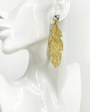 Load image into Gallery viewer, Genuine Crystal &amp; Leather Feather Stud Earrings - E19-4743