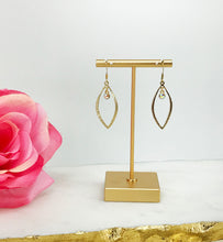 Load image into Gallery viewer, Gold Leaf &amp; Rhinestone Pendant Earrings - E19-4752