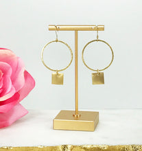 Load image into Gallery viewer, Hoop &amp; Square Pendant Earrings - E19-4754