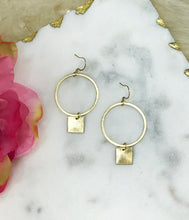 Load image into Gallery viewer, Hoop &amp; Square Pendant Earrings - E19-4754