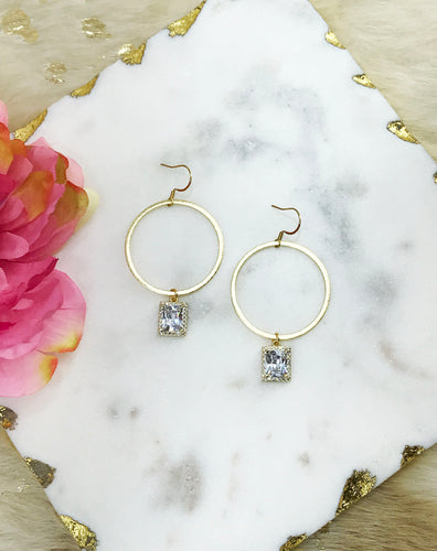 Large Gold Hoop & CZ Pendant Earrings - E19-4760