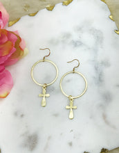 Load image into Gallery viewer, Brushed Gold Hoop &amp; Cross Pendant Earrings - E19-4762