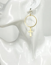 Load image into Gallery viewer, Brushed Gold Hoop &amp; Cross Pendant Earrings - E19-4762