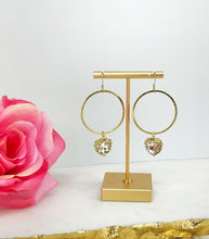 Load image into Gallery viewer, Gold Hoop &amp; Heart Rhinestone Pendant Earrings - E19-4766