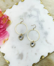 Load image into Gallery viewer, Gold Hoop &amp; Heart Rhinestone Pendant Earrings - E19-4766