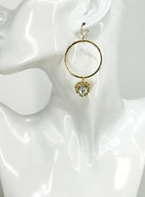 Load image into Gallery viewer, Gold Hoop &amp; Heart Rhinestone Pendant Earrings - E19-4766