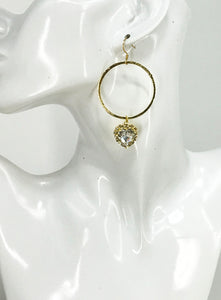 Gold Hoop & Heart Rhinestone Pendant Earrings - E19-4766