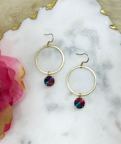 Gold Hoop & Crystal Pendant Earrings - E19-4767