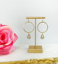 Load image into Gallery viewer, Gold Hoop &amp; Teardrop Rhinestone Pendant Earrings - E19-4770