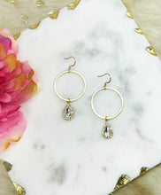 Load image into Gallery viewer, Gold Hoop &amp; Teardrop Rhinestone Pendant Earrings - E19-4770