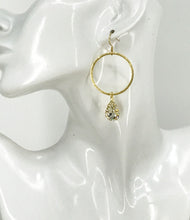 Load image into Gallery viewer, Gold Hoop &amp; Teardrop Rhinestone Pendant Earrings - E19-4770