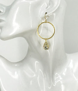 Gold Hoop & Teardrop Rhinestone Pendant Earrings - E19-4770