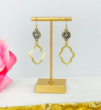 Load image into Gallery viewer, Rhinestone &amp; Brushed Gold Pendant Earrings - E19-4771