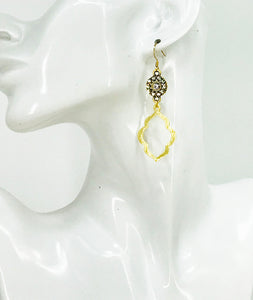 Rhinestone & Brushed Gold Pendant Earrings - E19-4771