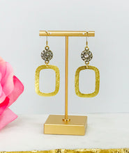 Load image into Gallery viewer, Rhinestone &amp; Brushed Gold Pendant Earrings - E19-4773