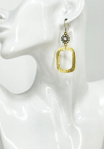 Rhinestone & Brushed Gold Pendant Earrings - E19-4773