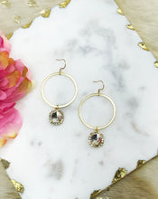 Load image into Gallery viewer, Gold Hoop &amp; Rhinestone Pendant Earrings - E19-4775