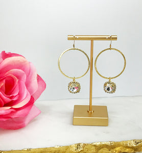 Gold Hoop & Rhinestone Pendant Earrings - E19-4775