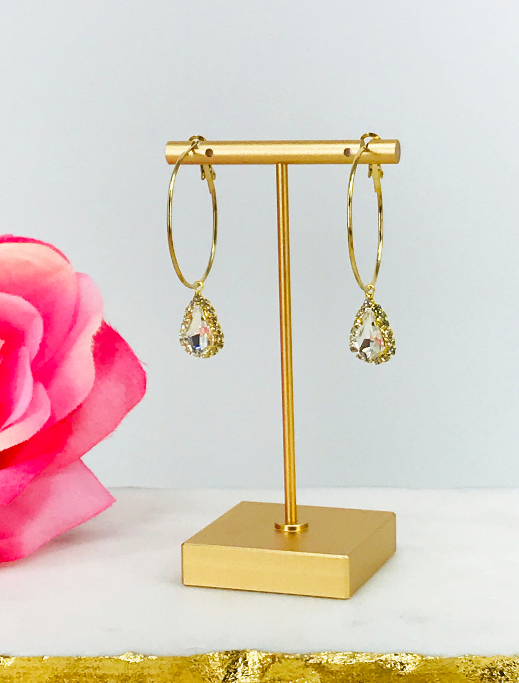 Hoop & Rhinestone Pendant Earrings