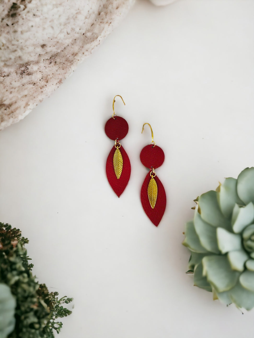 Red Genuine Leather Earrings - E19-482