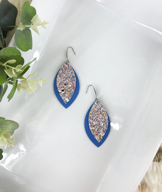 Sky Blue Leather and Chunky Glitter Earrings - E19-485