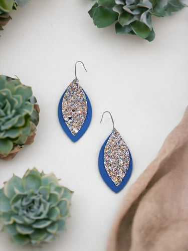 Sky Blue Leather and Chunky Glitter Earrings - E19-485